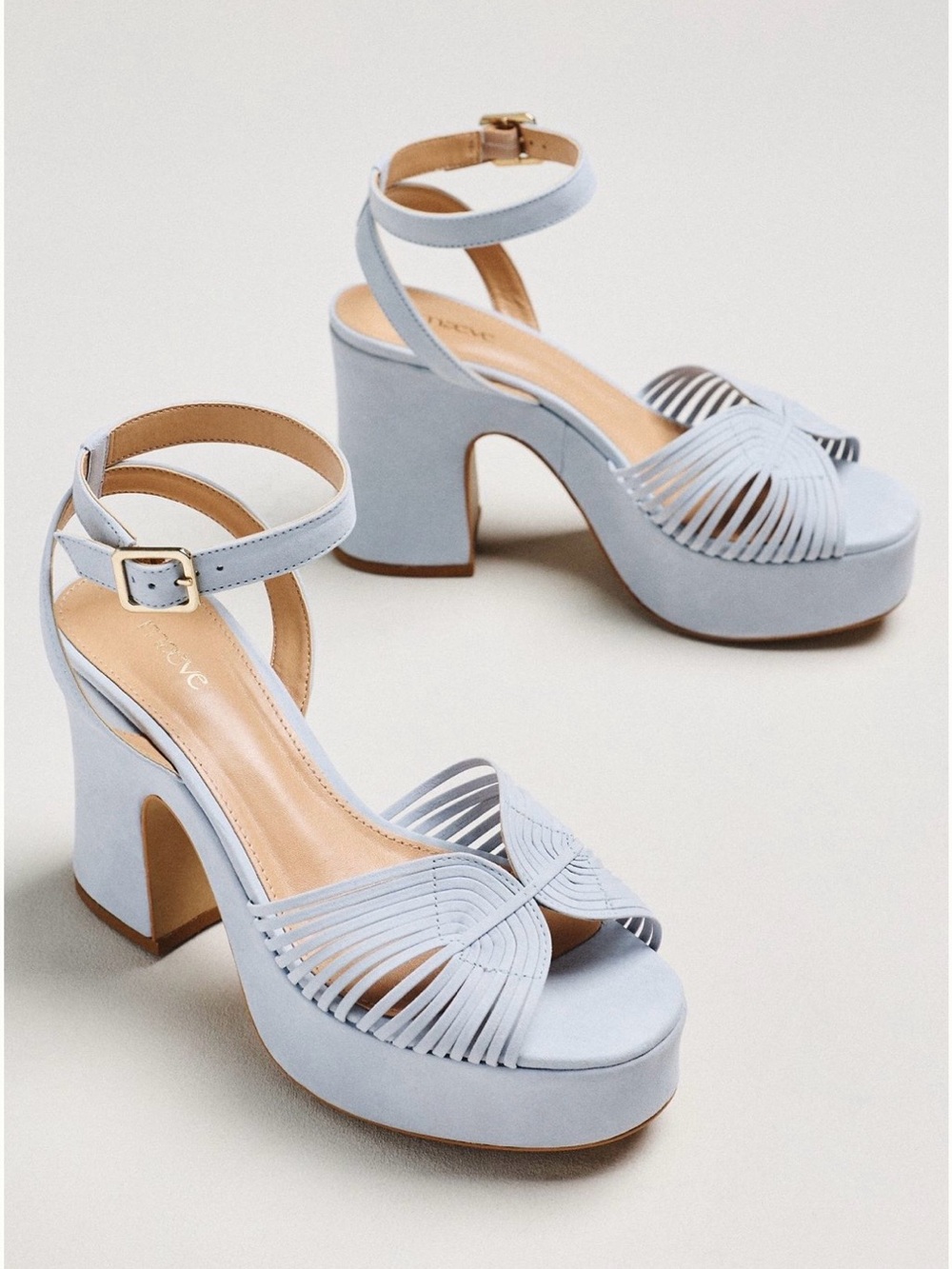 NWT Anthropologie Maeve Lorelei Platform Heeled Sandals in Blue Suede Size: 36 - Picture 1 of 4